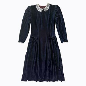 Vintage Perspective Velvet Dress Sz6/8 Navy Whimsigoth Goth Victorian Bridgerton